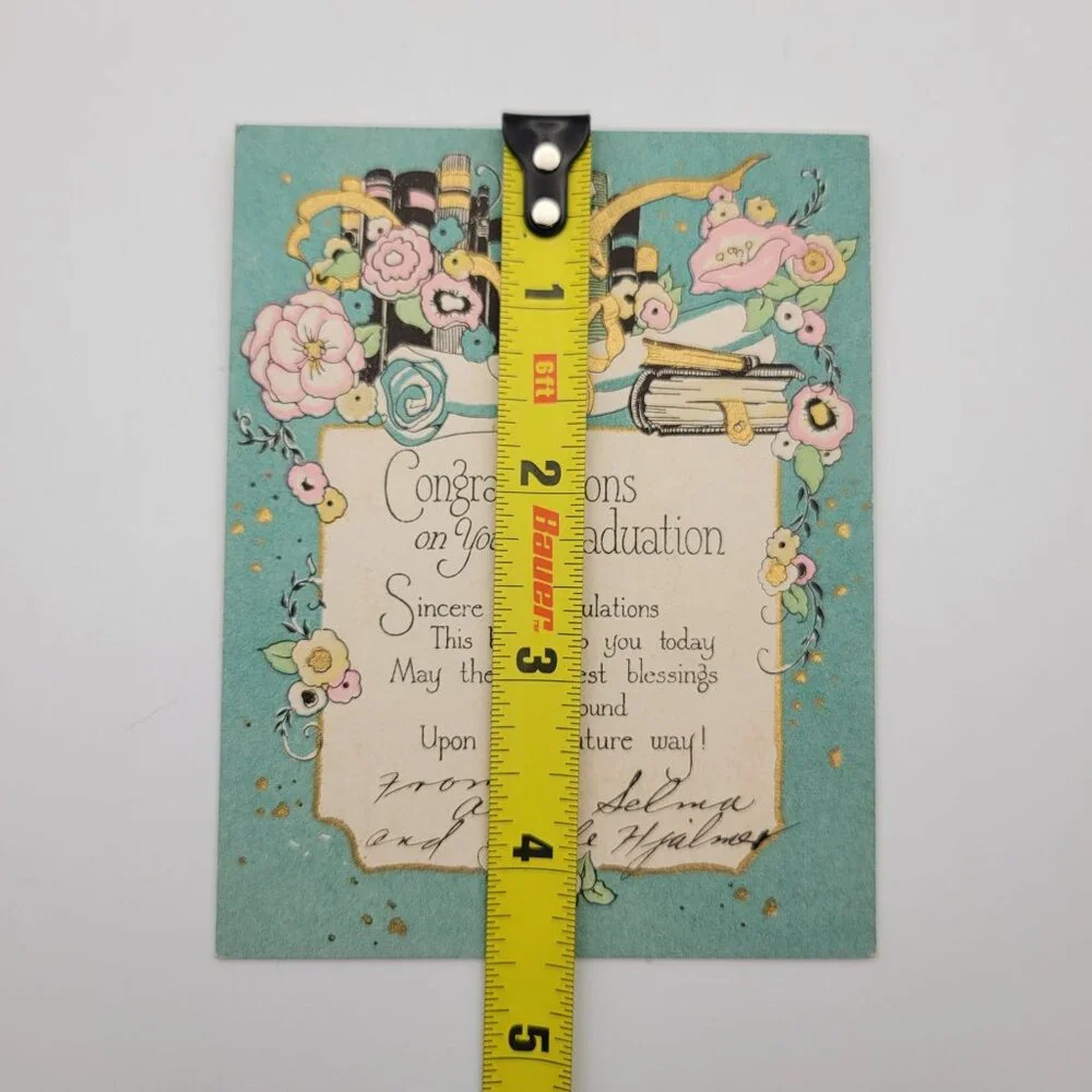 Vintage Graduation‎ Card Floral Gold Inspirational Congratulations USA Scrapbook